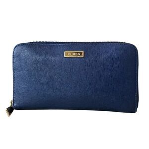 Furla Navy Blue Saffiano Leather X-Large Long Babylon Zip Around Wallet